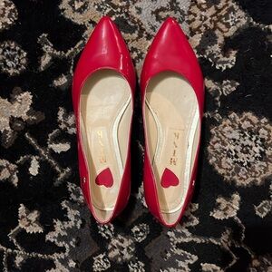 Bunny Red Patent Mink Vegan Leather Shoes